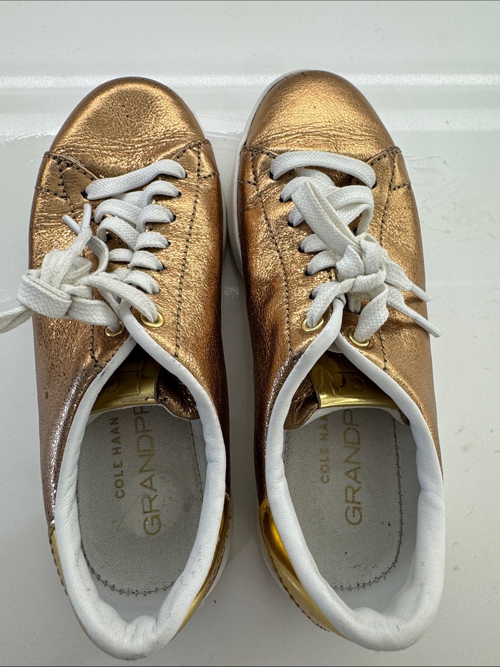 Cole Haan Metallic Bronze Lace-Up Sneakers with White Trim